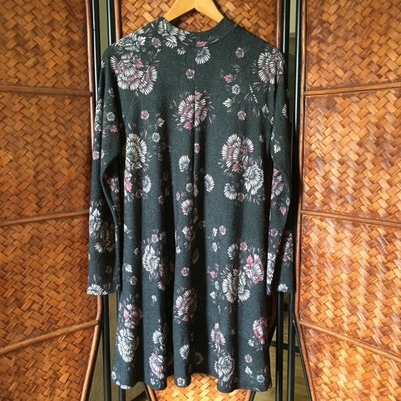 Whimsygoth Mock Neck Jersey Knit Swing Abstract Floral Mini Dress - Picture 4 of 15